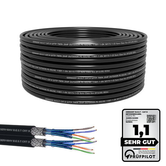50m CAT 8 Duplex Outdoor Netzwerkkabel Verlegekabel Halogenfrei Installationskabel 40 Gbit/s CAT8 Verkabelung Netzwerk Datenkabel CAT8.1 LAN