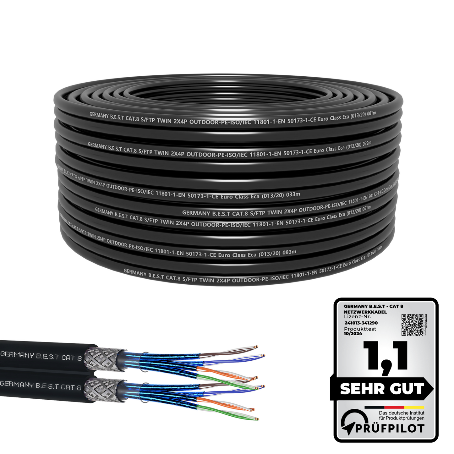 75m CAT 8 Duplex Outdoor Netzwerkkabel Verlegekabel Halogenfrei Installationskabel 40 Gbit/s CAT8 Verkabelung Netzwerk Datenkabel CAT8.1 LAN