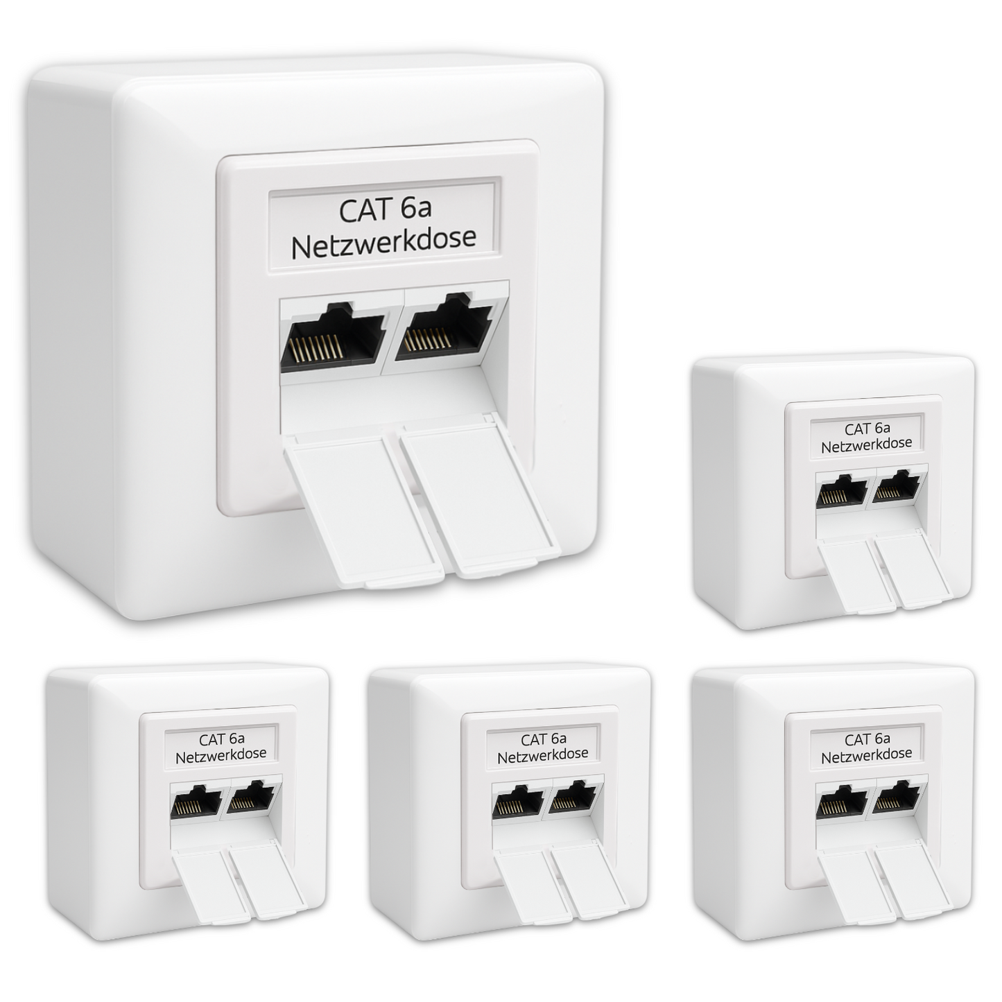 Universal Netzwerkdose LAN Dose Aufputz & Unterputz EIA/TIA 568A&B | 2x RJ45 Port | CAT6a, CAT7, CAT8 kompatibel - Weiß