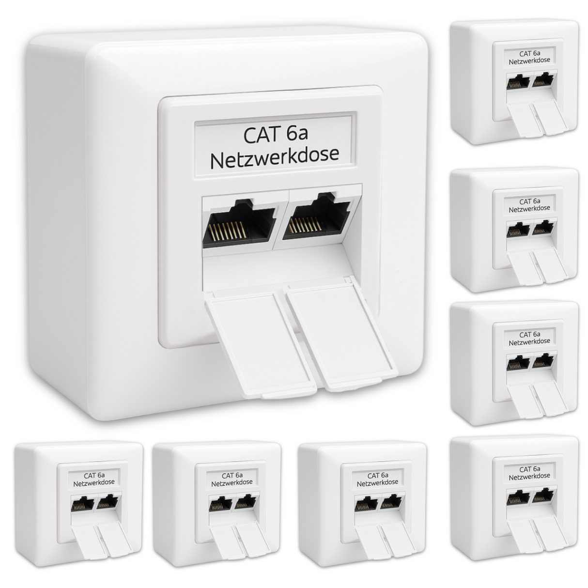 Universal Netzwerkdose LAN Dose Aufputz & Unterputz EIA/TIA 568A&B | 2x RJ45 Port | CAT6a, CAT7, CAT8 kompatibel - Weiß