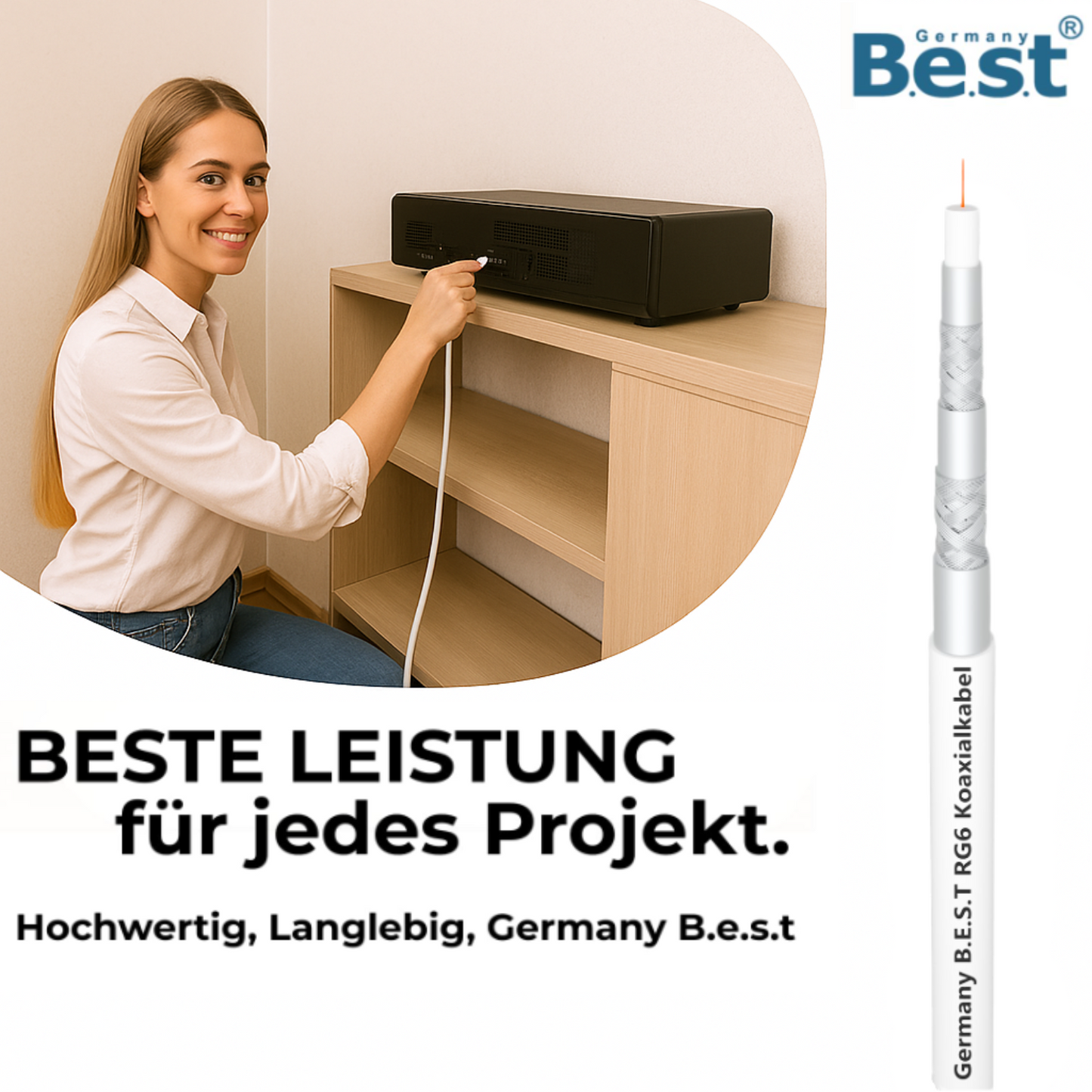 Koaxialkabel 50m SAT-Kabel | 4K Ultra HD | Class A+ | DVB-S/S2 DVB-C DVB-T BK Anlagen | 5Fach Geschirmt | 135dB | Antennenkabel | Koaxkabel | 10x F-Stecker