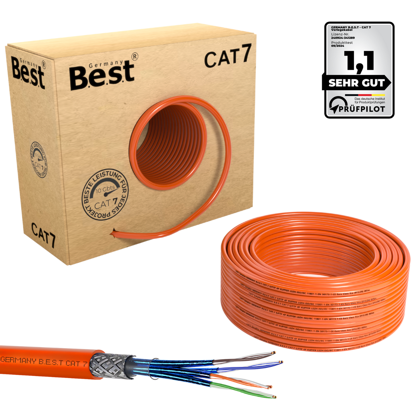 CAT 7 Netzwerkkabel 50m Verlegekabel S/FTP LAN Kabel – reines Kupfer, 10 Gbit/s, PoE+ geeignet, LSZH, Ethernet Datenkabel für High-Speed-Internet & Netzwerkinstallation