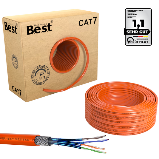 CAT 7 Netzwerkkabel 50m Verlegekabel S/FTP LAN Kabel – reines Kupfer, 10 Gbit/s, PoE+ geeignet, LSZH, Ethernet Datenkabel für High-Speed-Internet & Netzwerkinstallation