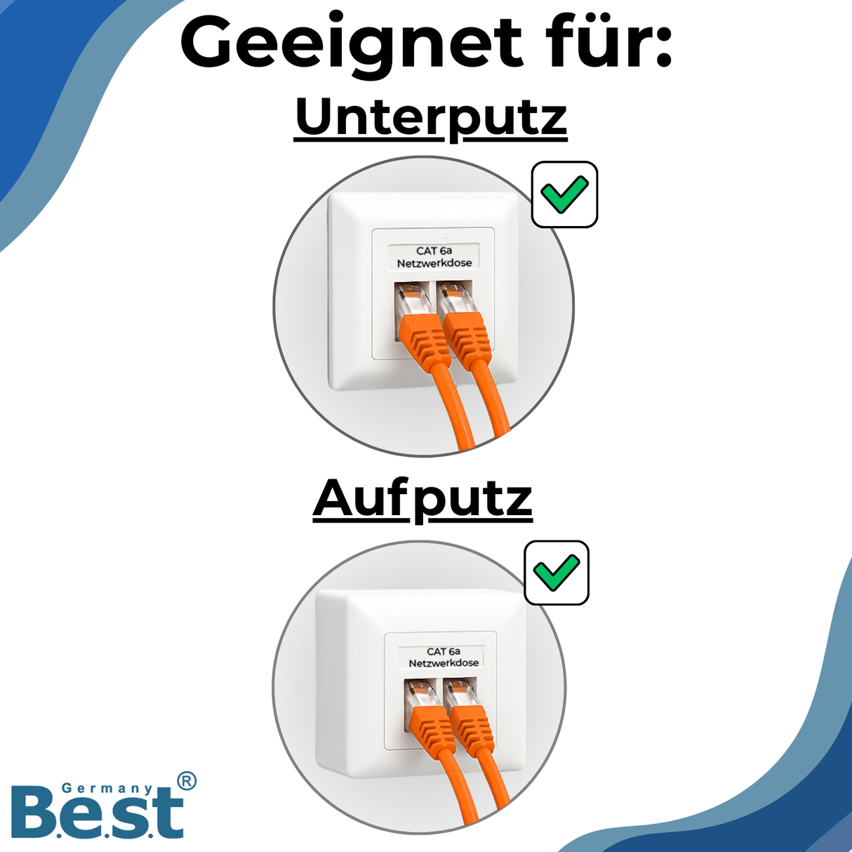 Universal Netzwerkdose LAN Dose Aufputz & Unterputz EIA/TIA 568A&B | 2x RJ45 Port | CAT6a, CAT7, CAT8 kompatibel - Weiß