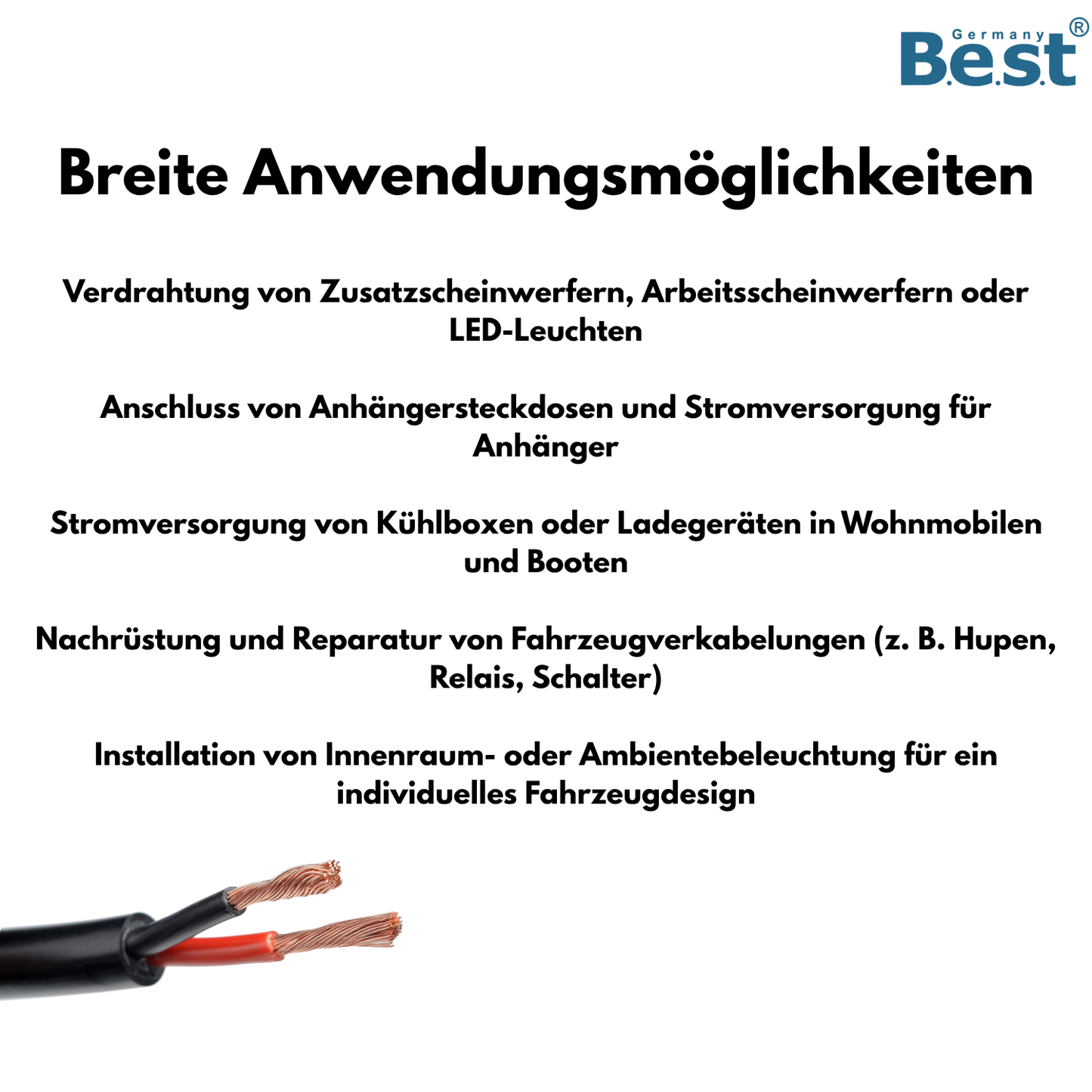 Fahrzeugleitung – Lautsprecherkabel, Subwoofer-Kabel, KFZ-Kabel in 5m bis 200m, 0,75mm², 1,5mm², 2,5mm²