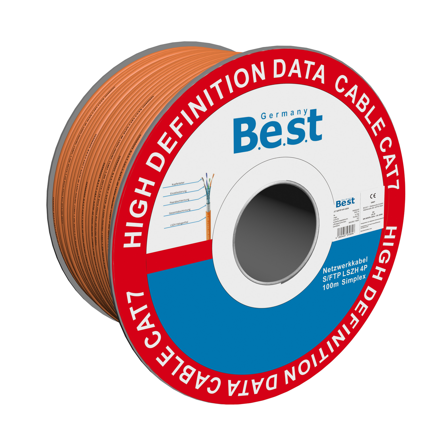 CAT.7 100m Simplex Verlegekabel BEST Gigabit Netzwerkkabel KUPFER Halogenfrei PIMF POE 10Gbit