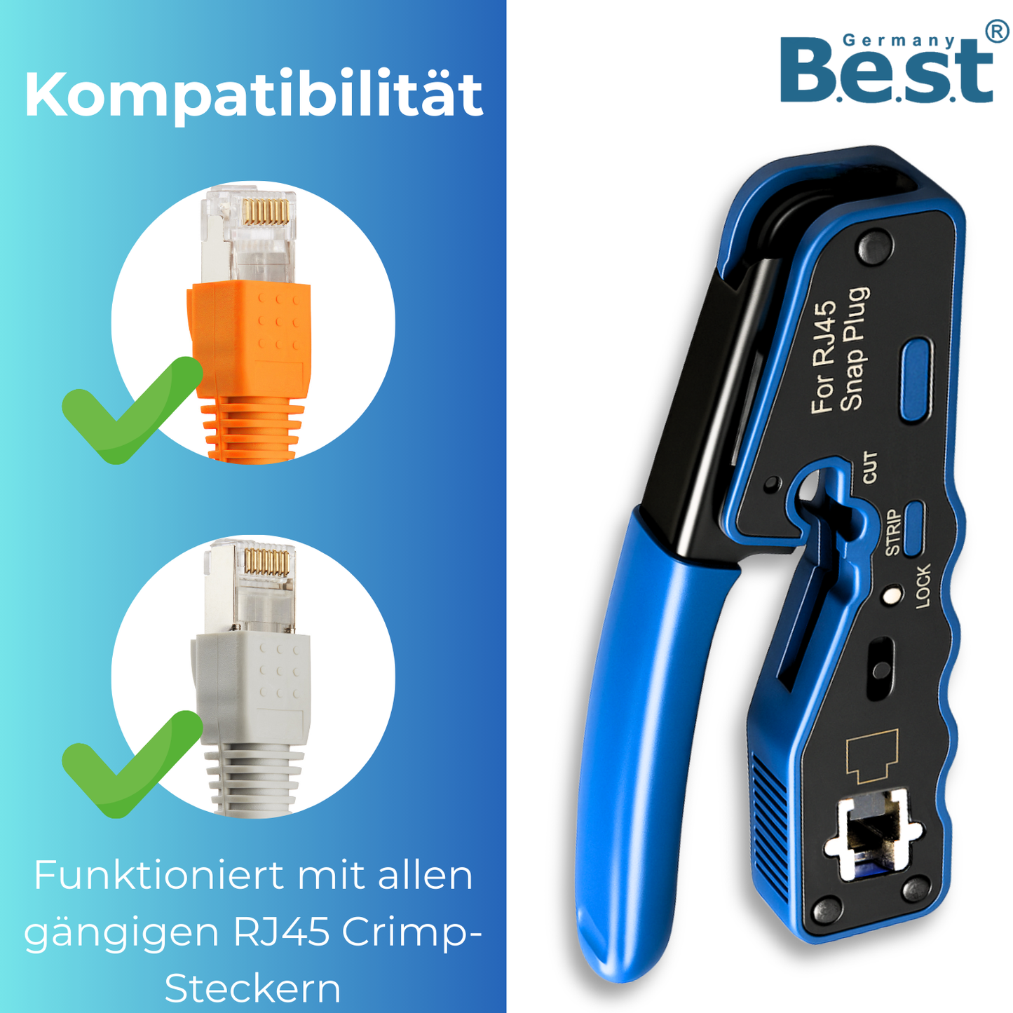 3 in 1 Crimpzange Netzwerkwerkzeug, Presszange für RJ45 Stecker Abisolieren, Schneiden und Crimpen für CAT5, CAT5e, CAT6, CAT6a, CAT7 (8P)