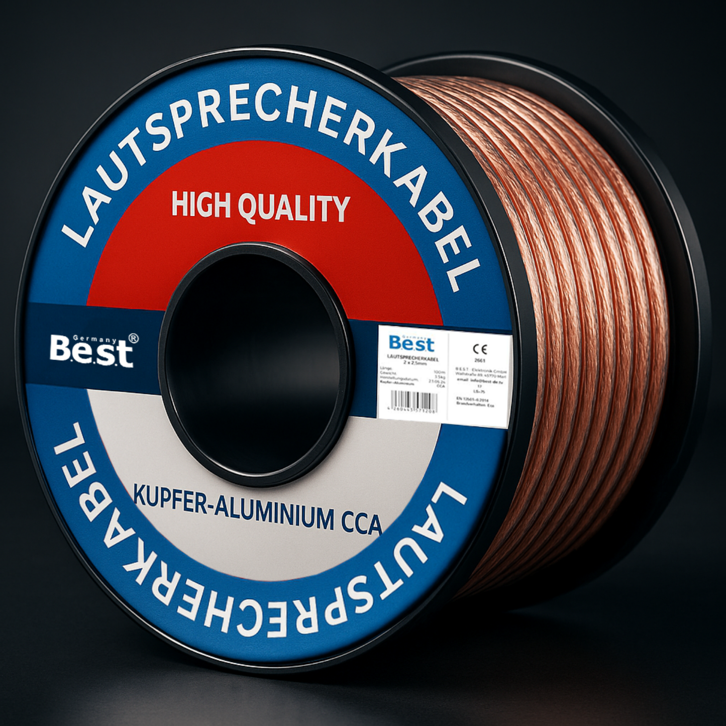Lautsprecherkabel 25m-100m 2x2,5mm² für Lautsprecher & Heimkinosysteme, HiFi Kabel Boxenkabel CCA - Kupfer Aluminium