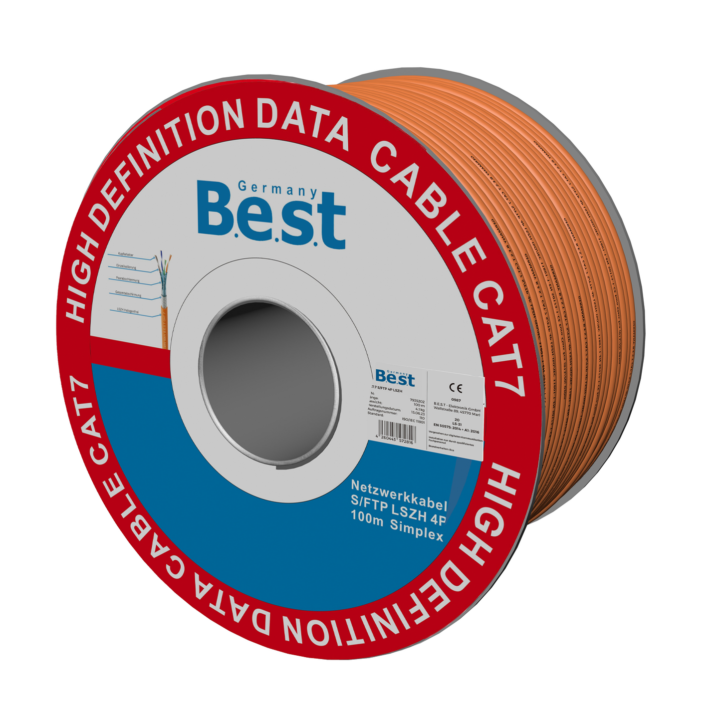 CAT.7 100m Simplex Verlegekabel BEST Gigabit Netzwerkkabel KUPFER Halogenfrei PIMF POE 10Gbit