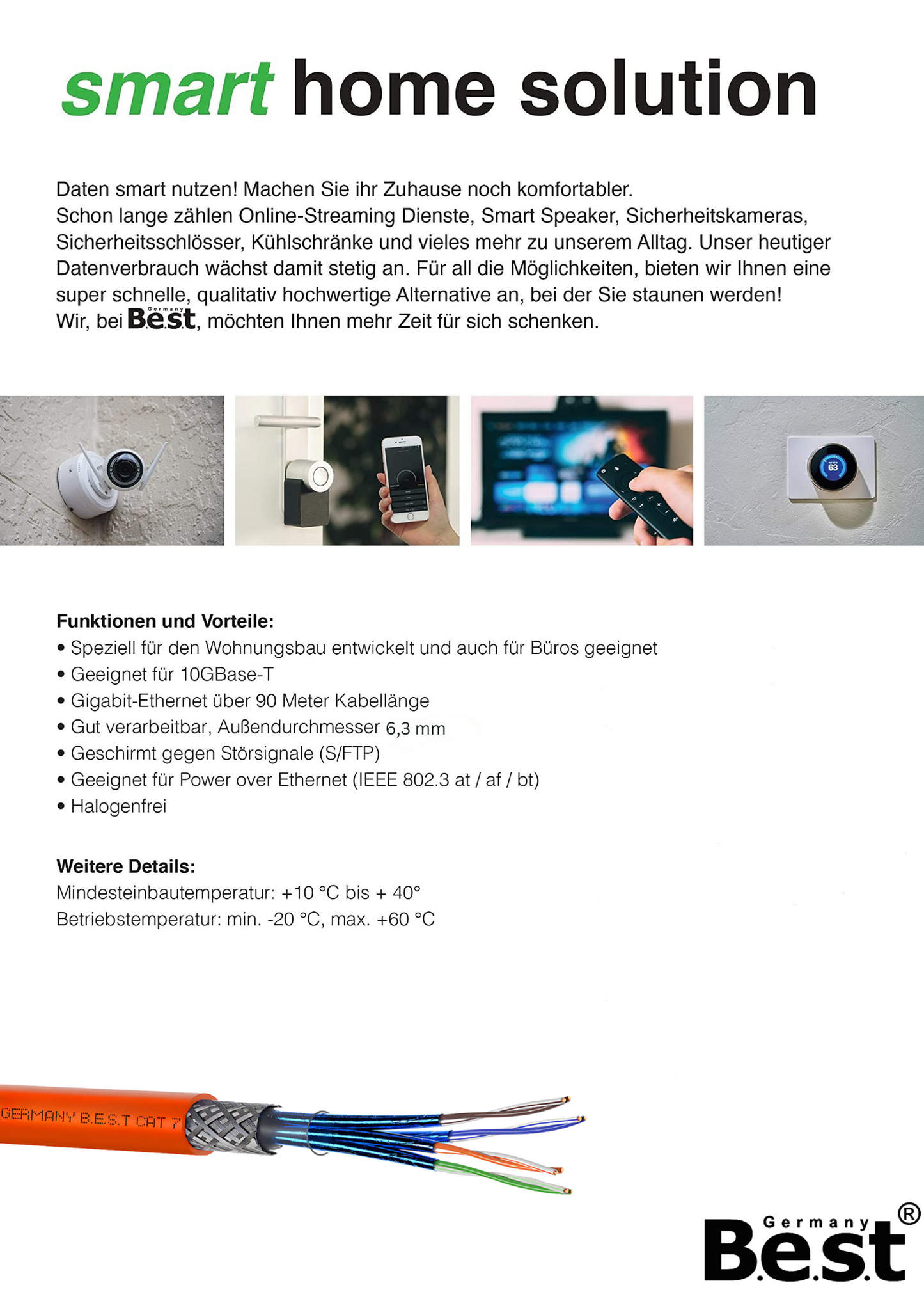 CAT 7 10M Simplex Netzwerkkabel Verlegekabel Kupfer LAN Kabel Ethernetkabel S/FTP 10 Gbit/s Kat 7 reines Kupfer Datenkabel PoE+ LSZH Datenkabel