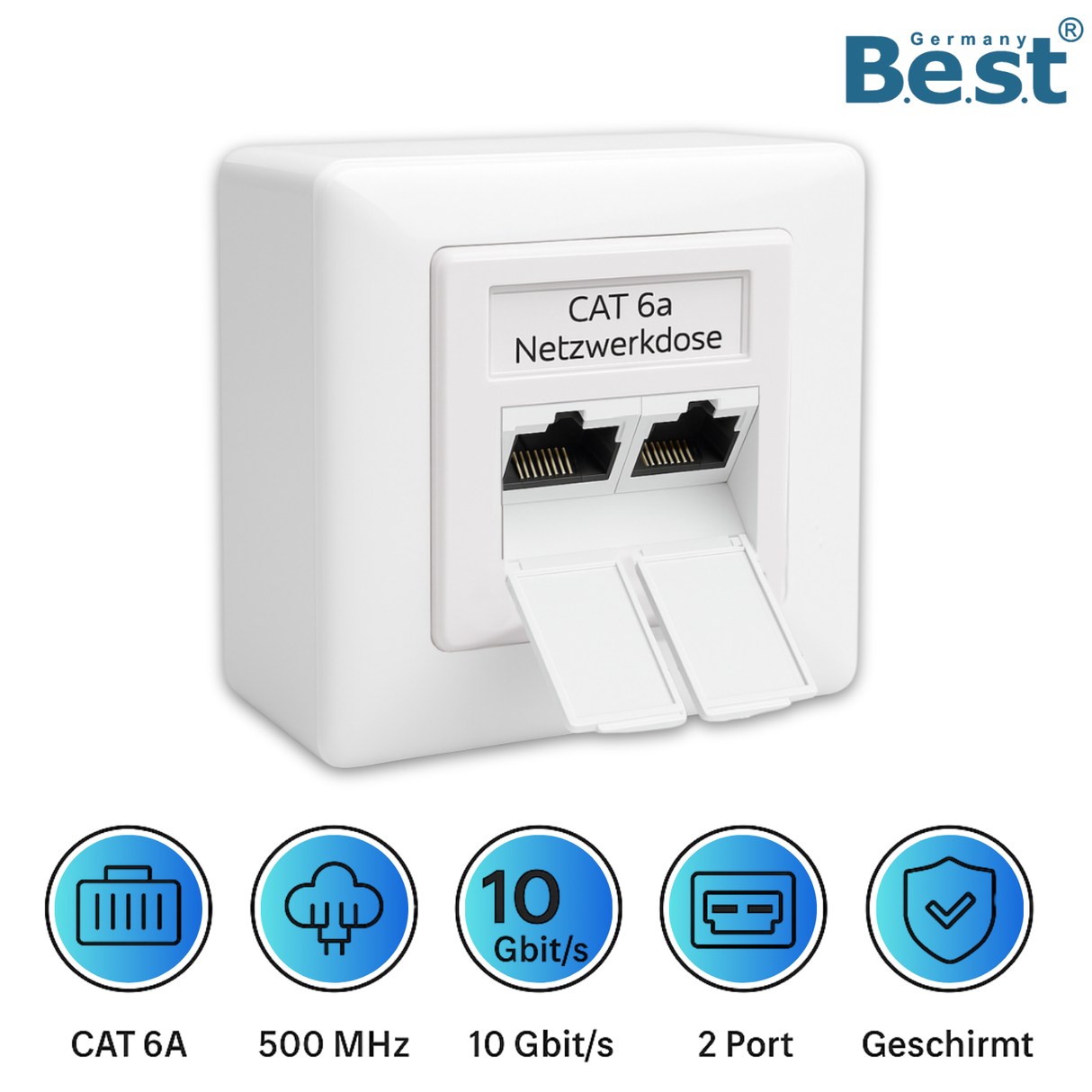 Universal Netzwerkdose LAN Dose Aufputz & Unterputz EIA/TIA 568A&B | 2x RJ45 Port | CAT6a, CAT7, CAT8 kompatibel - Weiß