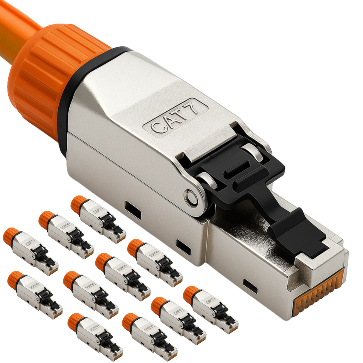 CAT 7 RJ45 Stecker – werkzeuglose Netzwerkstecker für Ethernet, Verlegekabel & Netzwerkkabel | Gigabit fähig, STP geschirmt, 10 Gbit/s, vergoldete Kontakte
