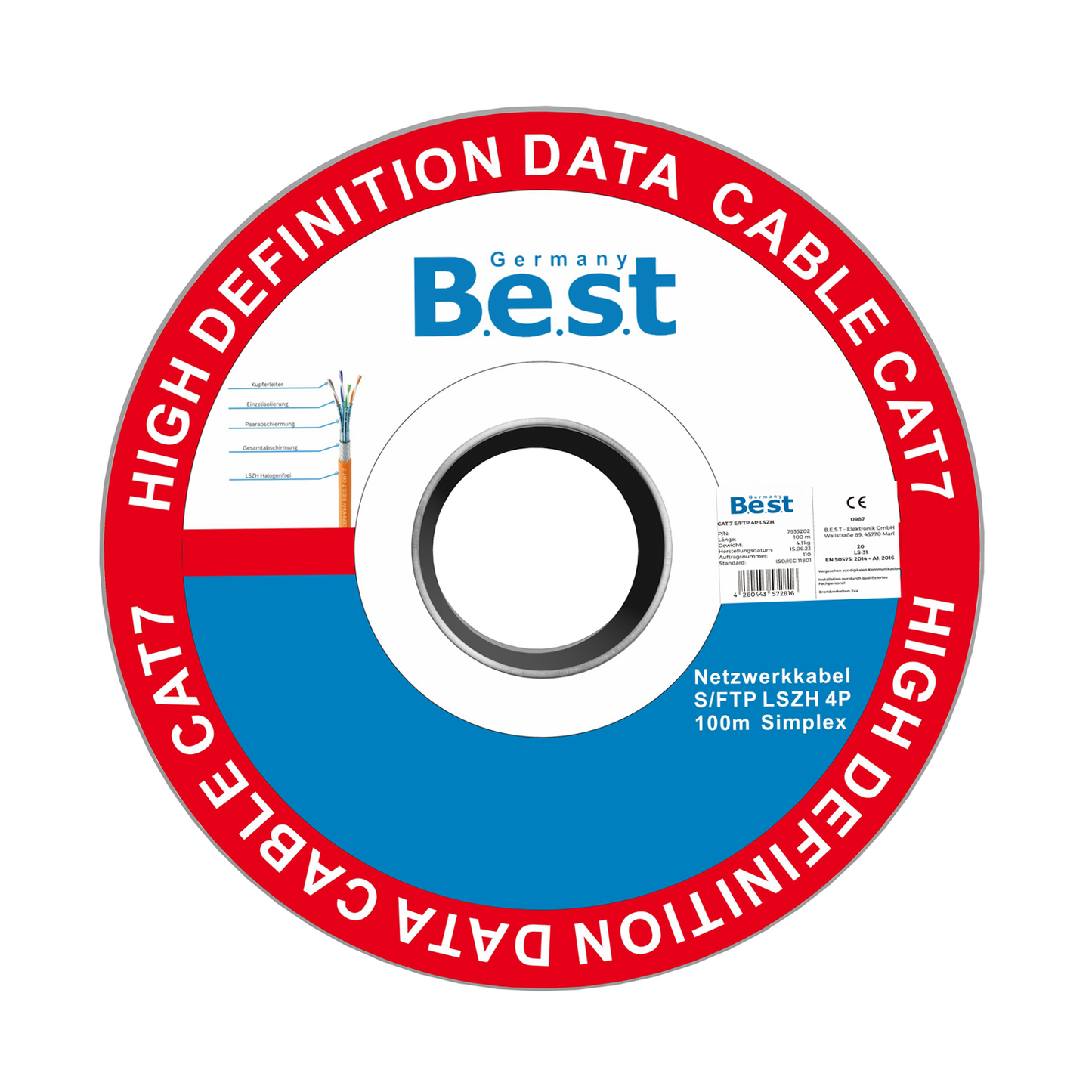 CAT.7 100m Simplex Verlegekabel BEST Gigabit Netzwerkkabel KUPFER Halogenfrei PIMF POE 10Gbit
