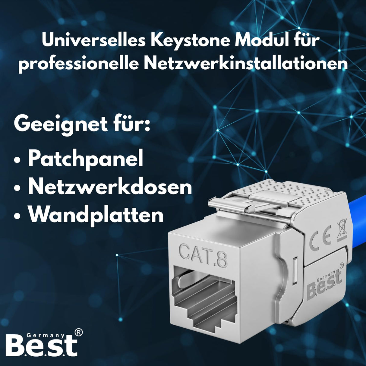 CAT 8 Keystone Netzwerkmodul RJ45 – High-Speed Keystone Buchse, werkzeugfreie Montage, 40 Gbit/s, STP geschirmt, vergoldete Kontakte, kompatibel mit AWG 22–26 & Patchpanel/Netzwerkdosen