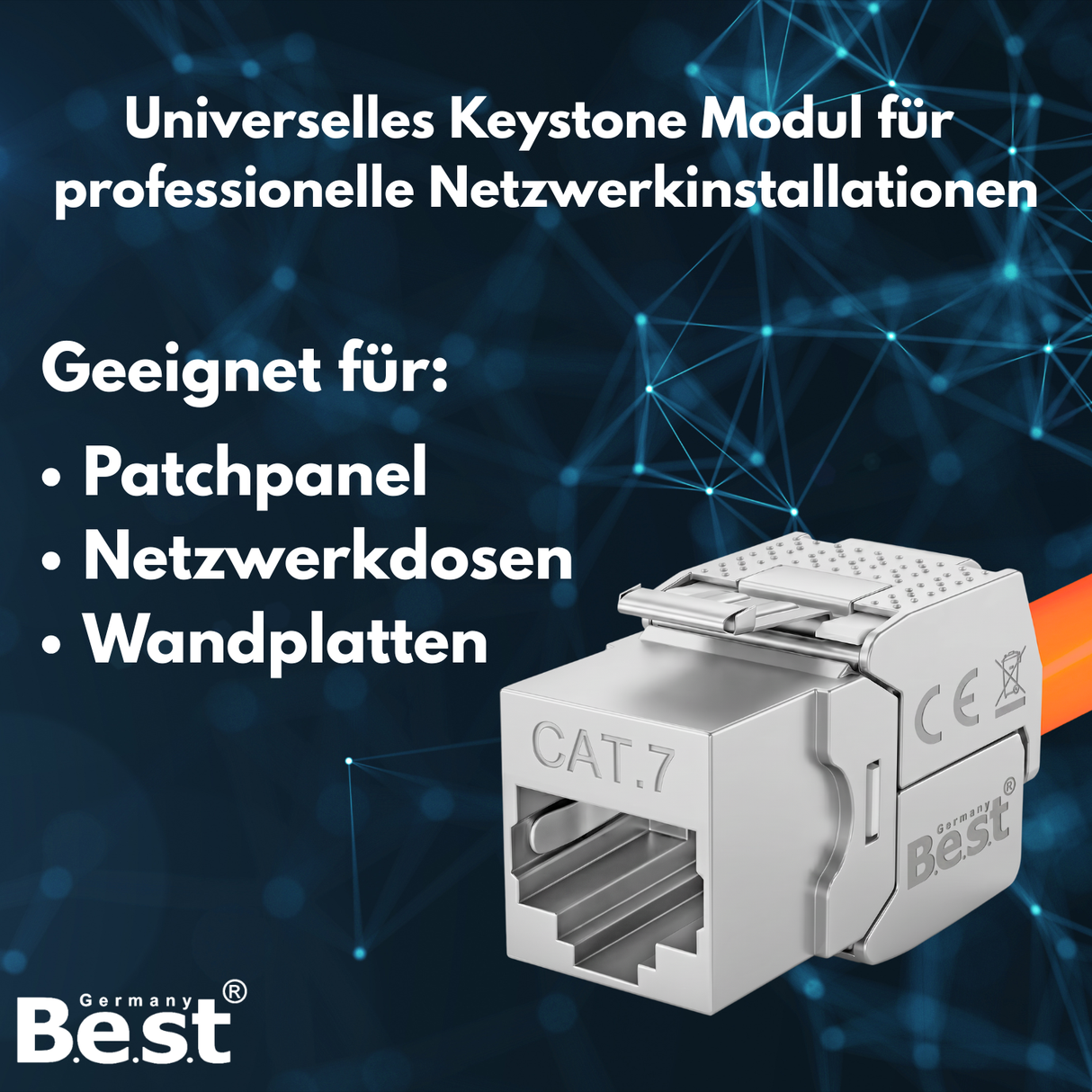 CAT 7 Keystone Netzwerkmodul RJ45 – High-Speed Keystone Buchse, werkzeugfreie Montage, 10 Gbit/s, STP geschirmt, vergoldete Kontakte, kompatibel mit AWG 22–26 & Patchpanel/Netzwerkdosen