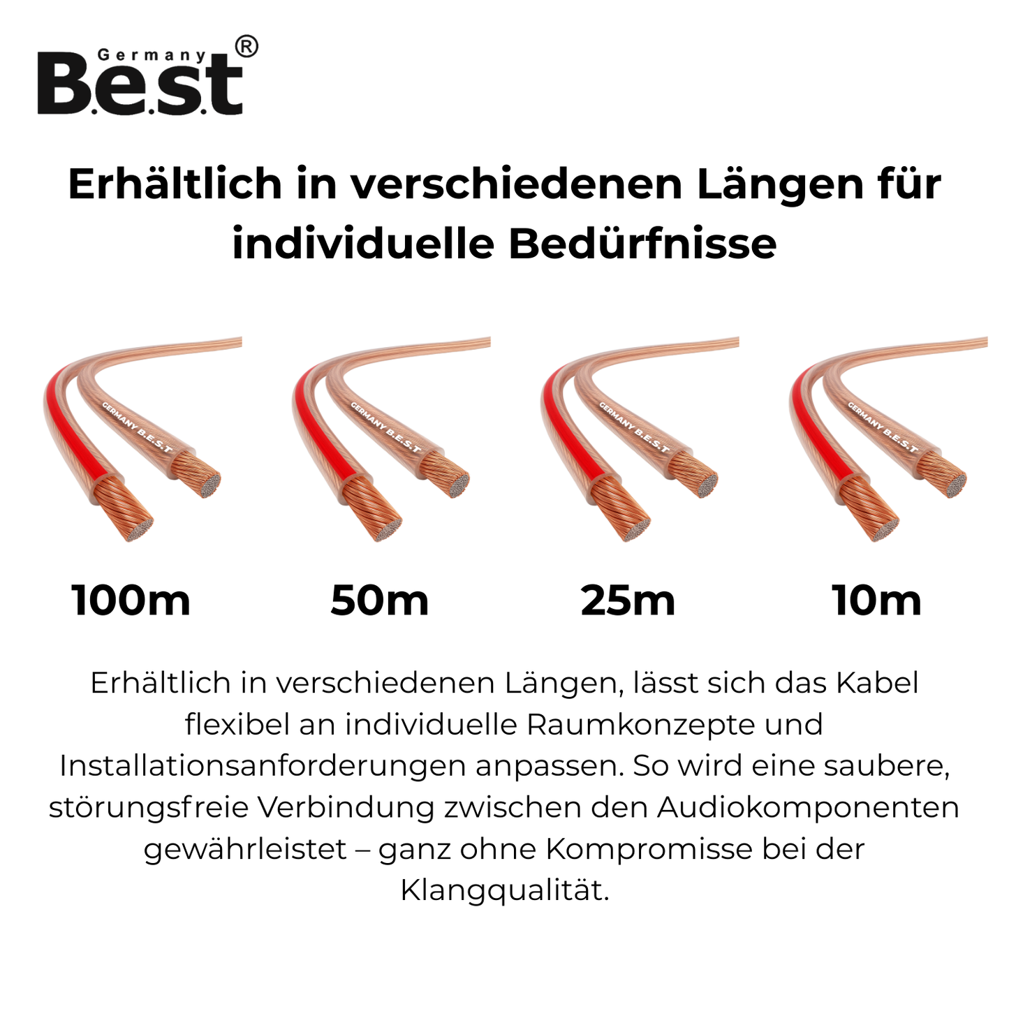 Lautsprecherkabel 25m-100m 2x2,5mm² für Lautsprecher & Heimkinosysteme, HiFi Kabel Boxenkabel CCA - Kupfer Aluminium