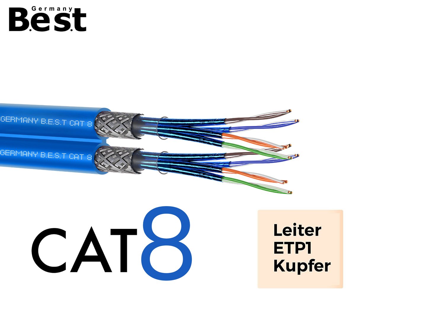 250M CAT 8 Duplex Netzwerkkabel Verlegekabel Kupfer LAN Kabel Ethernetkabel S/FTP 40 Gbit/s Kat 8 reines Kupfer Datenkabel PoE++ LSZH Datenkabel