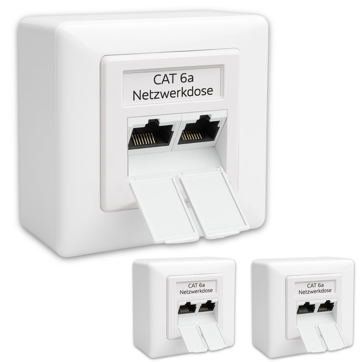 Universal Netzwerkdose LAN Dose Aufputz & Unterputz EIA/TIA 568A&B | 2x RJ45 Port | CAT6a, CAT7, CAT8 kompatibel - Weiß