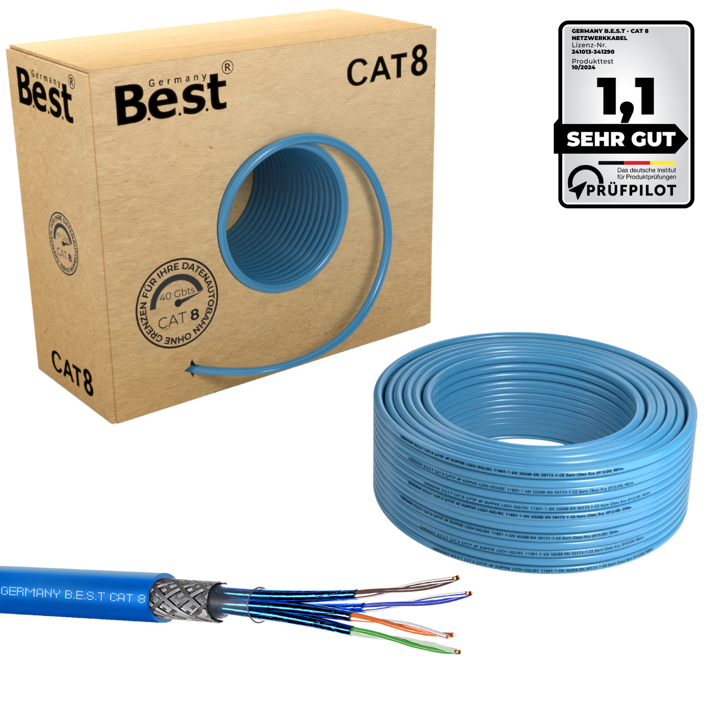 50m CAT 8 Netzwerkkabel Verlegekabel Halogenfrei Installationskabel 40 Gbit/s CAT8 Verkabelung Netzwerk Datenkabel CAT8.1 LAN