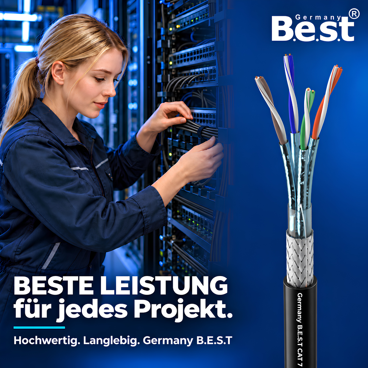 CAT 7 500M Simplex Erdkabel Netzwerkkabel Outdoorkabel LAN Kabel Ethernetkabel S/FTP 10 Gbit/s Kat 7 reines Kupfer PoE+ LSZH Datenkabel