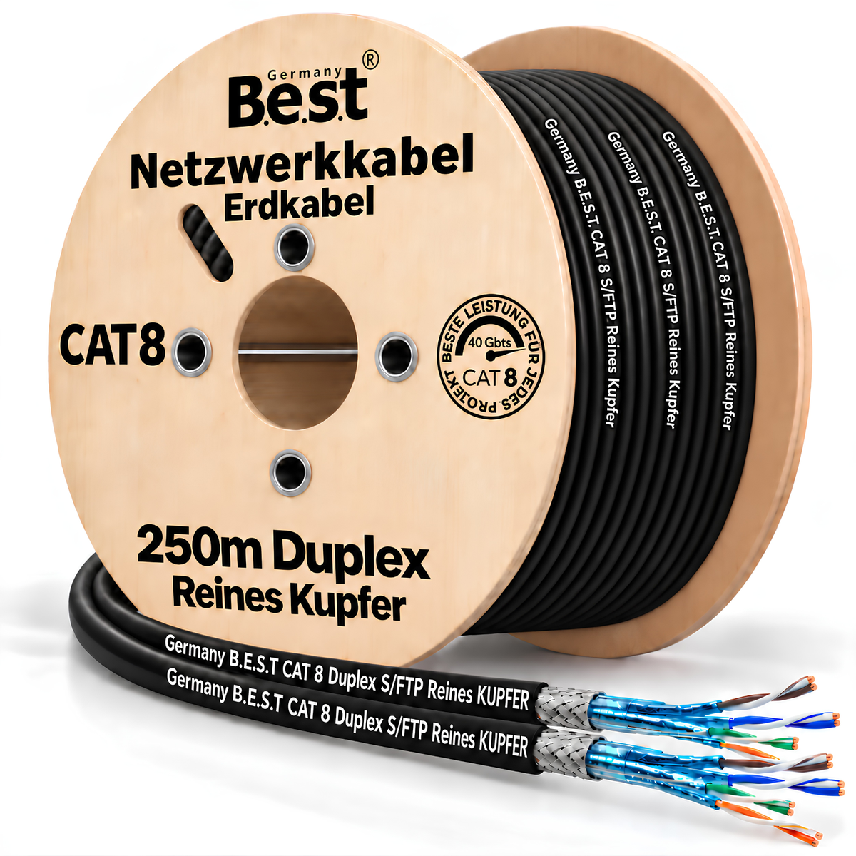 Câble réseau extérieur duplex CAT 8 de 250 m, câble d'installation sans halogène, 40 Gbit/s, câblage CAT8, câble de données réseau CAT8.1 LAN