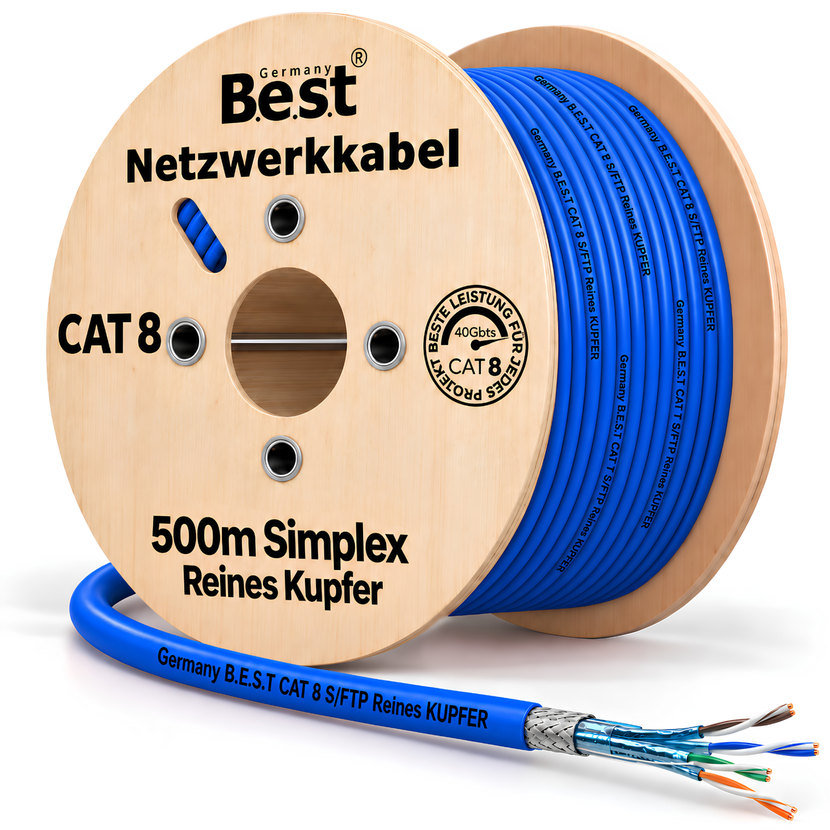 500M Câble réseau CAT 8 Câble d'installation en cuivre Câble LAN Câble Ethernet S/FTP 40 Gbit/s Cat 8 Câble de données en cuivre pur PoE++ LSZH Câble de données Simplex
