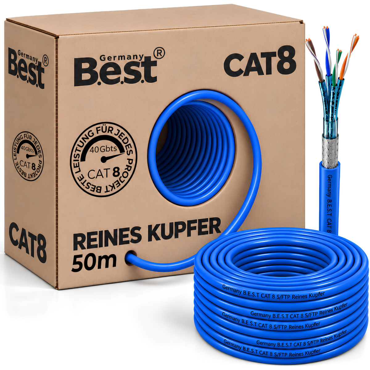 Câble réseau 50M CAT 8 câble d'installation cuivre câble LAN Ethernet S/FTP 40 Gbit/s Cat 8 cuivre pur câble de données PoE++ LSZH câble de données Simplex