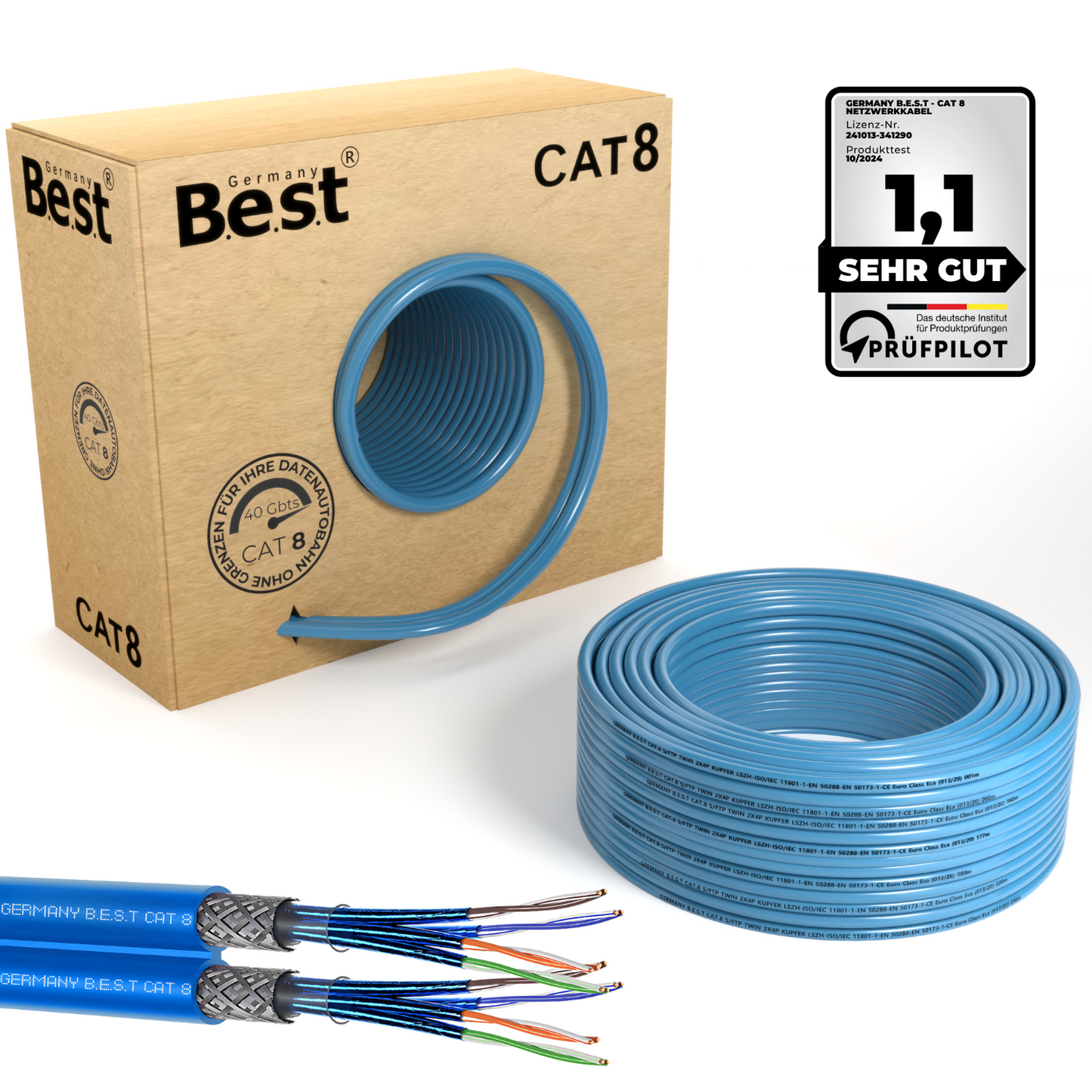 50m CAT 8 Duplex Netzwerkkabel Verlegekabel Halogenfrei Installationskabel 40 Gbit/s CAT8 Verkabelung Netzwerk Datenkabel CAT8.1 LAN