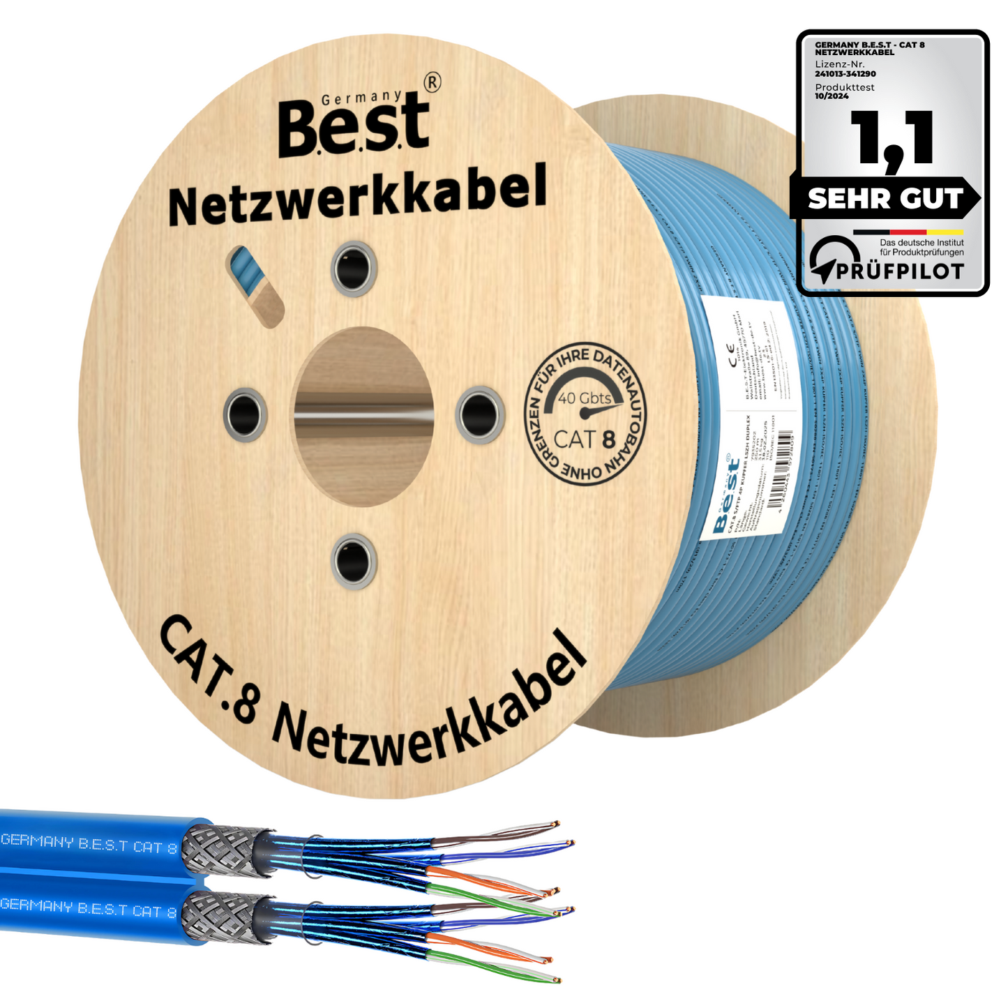 250M CAT 8 Duplex Netzwerkkabel Verlegekabel Kupfer LAN Kabel Ethernetkabel S/FTP 40 Gbit/s Kat 8 reines Kupfer Datenkabel PoE++ LSZH Datenkabel
