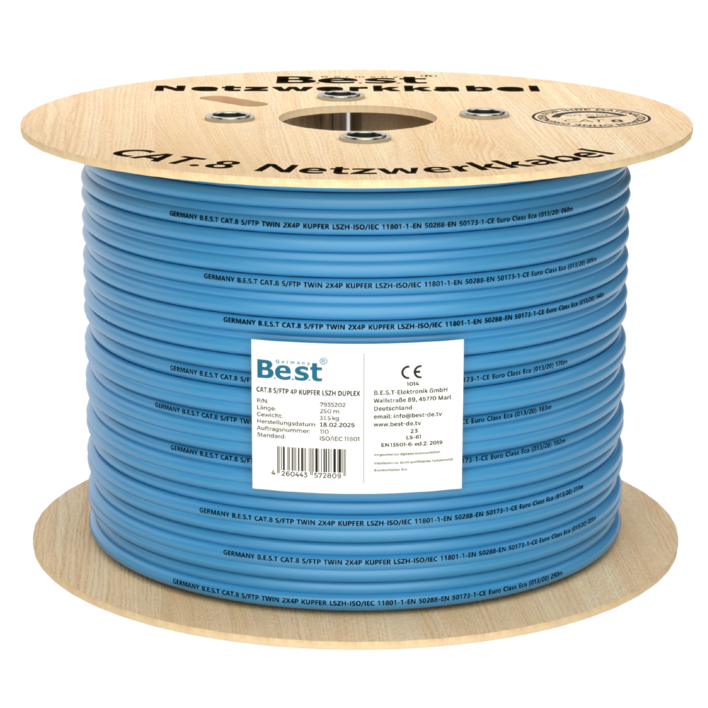 250M CAT 8 Duplex Netzwerkkabel Verlegekabel Kupfer LAN Kabel Ethernetkabel S/FTP 40 Gbit/s Kat 8 reines Kupfer Datenkabel PoE++ LSZH Datenkabel
