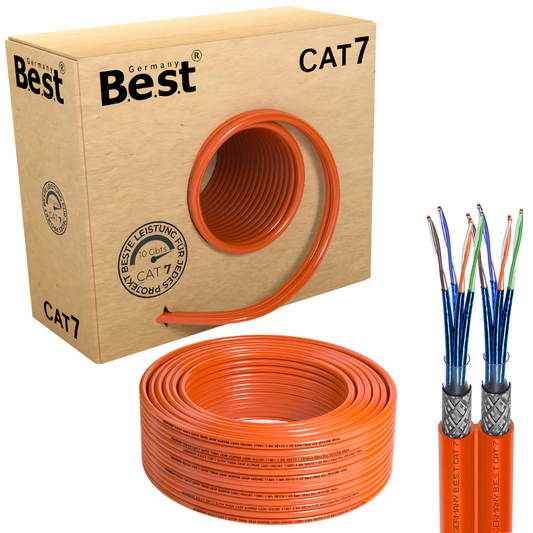 CAT 7 50M Duplex Netzwerkkabel Verlegekabel Kupfer LAN Kabel Ethernetkabel S/FTP 10 Gbit/s Kat 7 reines Kupfer Datenkabel PoE+ LSZH Datenkabel