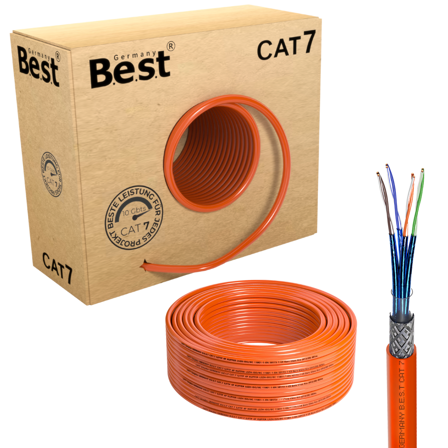 CAT 7 100M Simplex Netzwerkkabel Verlegekabel Kupfer LAN Kabel Ethernetkabel S/FTP 10 Gbit/s Kat 7 reines Kupfer Datenkabel PoE+ LSZH Datenkabel
