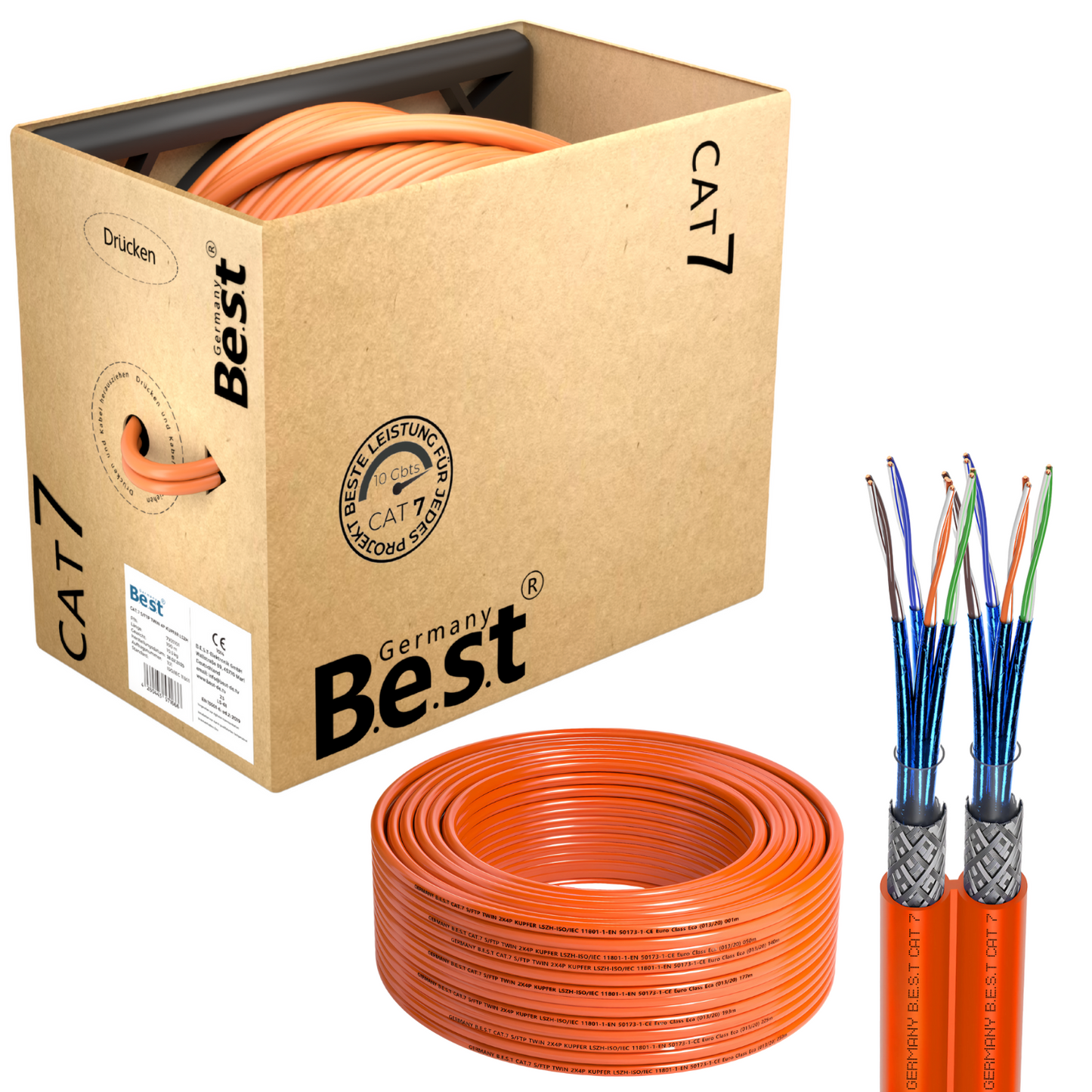 CAT 7 100M Duplex Netzwerkkabel Verlegekabel Kupfer LAN Kabel Ethernetkabel S/FTP 10 Gbit/s Kat 7 reines Kupfer Datenkabel PoE+ LSZH Datenkabel