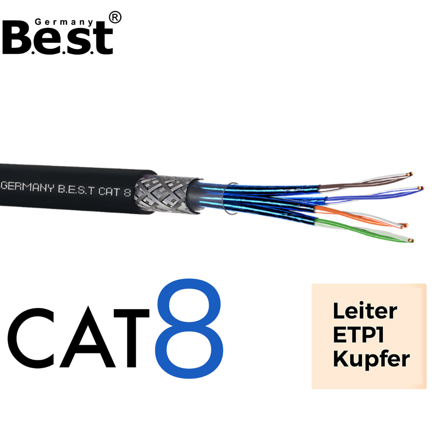 500m CAT 8 Outdoor Netzwerkkabel Verlegekabel Halogenfrei Installationskabel 40 Gbit/s CAT8 Verkabelung Netzwerk Datenkabel CAT8.1 LAN