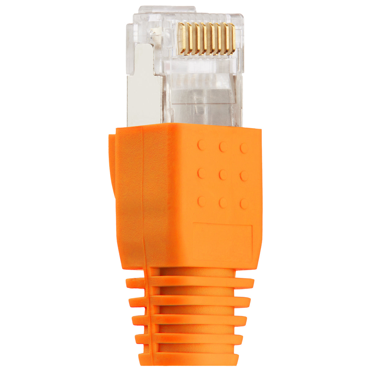 RJ45 Netzwerkstecker Orange für Datenkabel – Geschirmte LAN-Anschlüsse mit Knickschutz & Einfädelhilfe, kompatibel mit CAT6A/CAT7, für 10Gbit-Verbindungen und POE