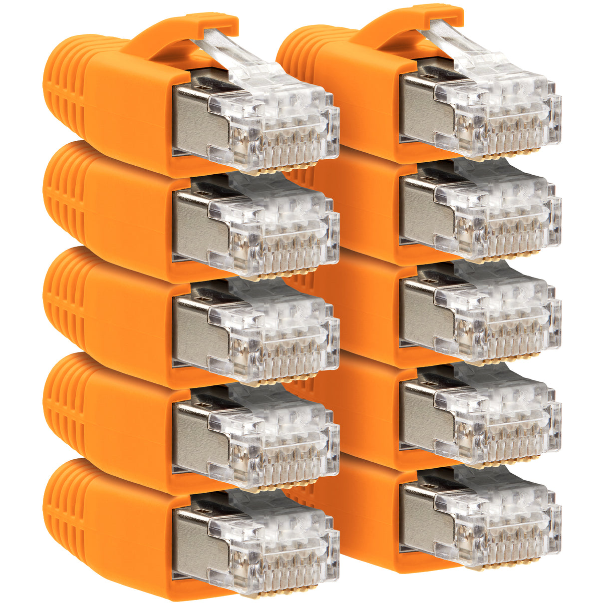 RJ45 Netzwerkstecker Orange für Datenkabel – Geschirmte LAN-Anschlüsse mit Knickschutz & Einfädelhilfe, kompatibel mit CAT6A/CAT7, für 10Gbit-Verbindungen und POE