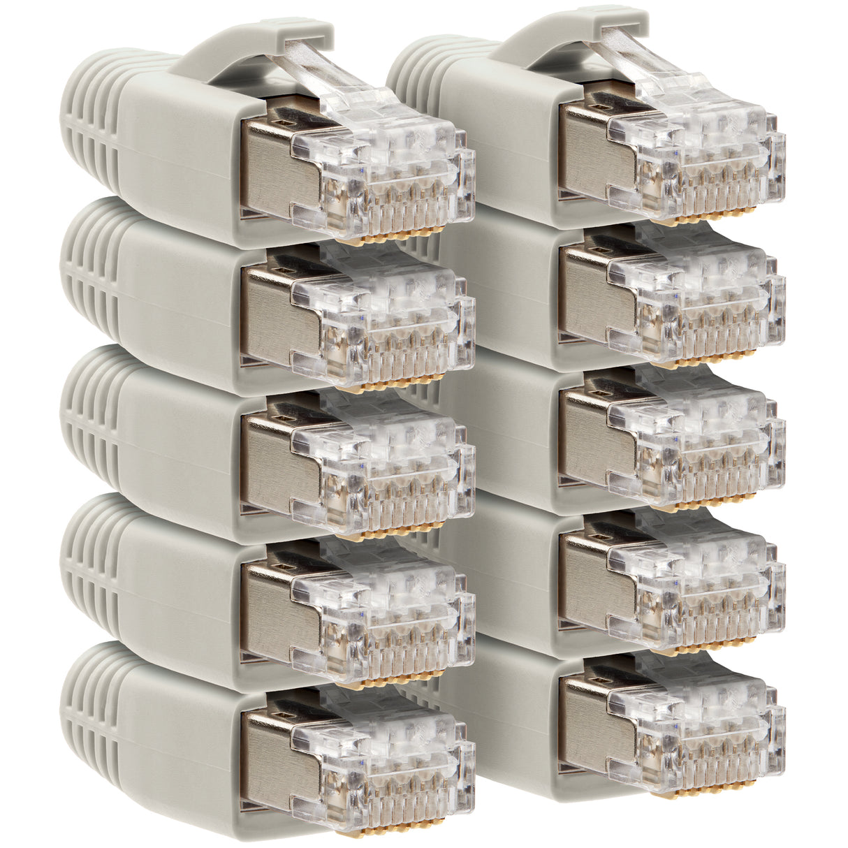 RJ45 Netzwerkstecker Grau für Datenkabel – mit Knickschutz, Einführhilfe & Zugentlastung für CAT6/CAT6A/CAT7 Kabel