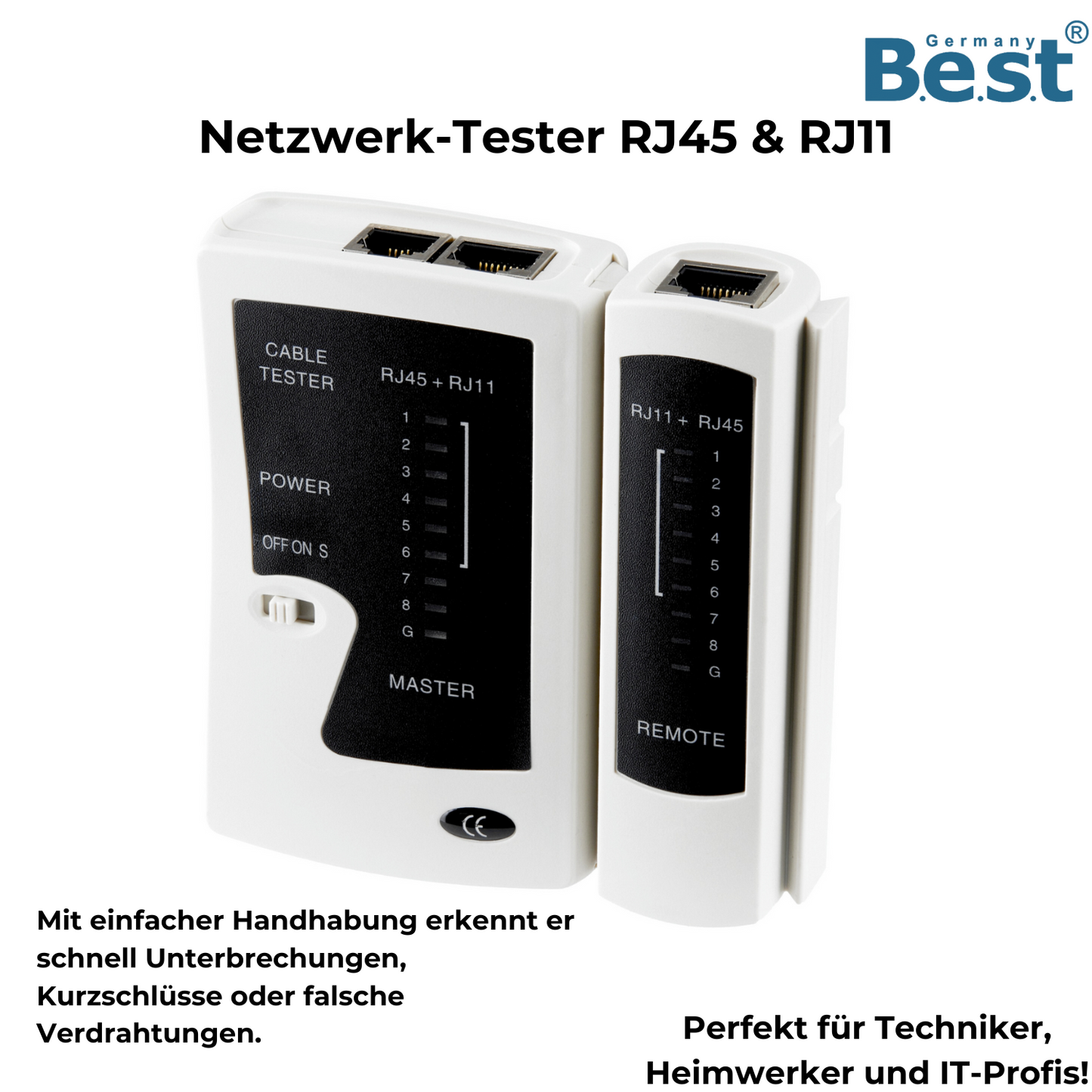 Kabeltester Netzwerktester für RJ45 & RJ11 Stecker