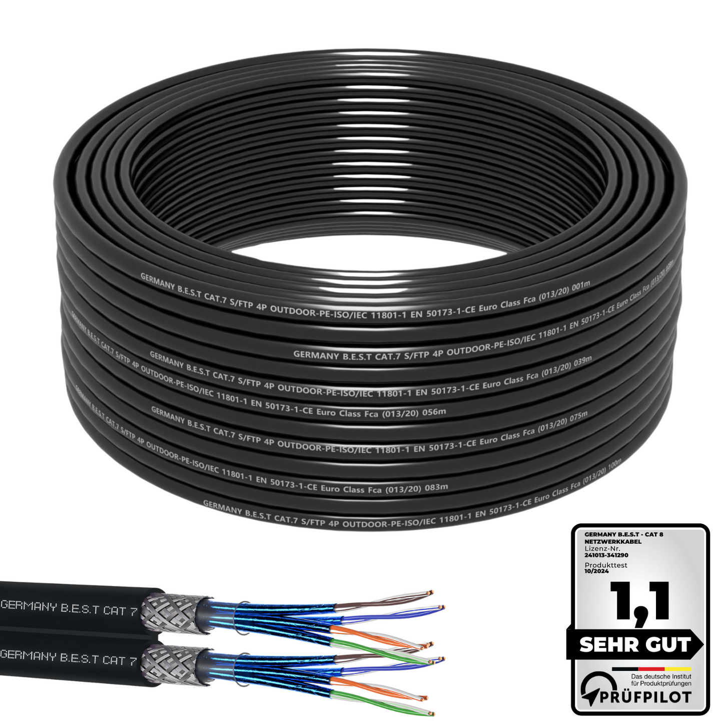 CAT 7 25M Duplex Erdkabel Netzwerkkabel Outdoorkabel LAN Kabel Ethernetkabel S/FTP 10 Gbit/s Kat 7 reines Kupfer PoE+ LSZH Datenkabel