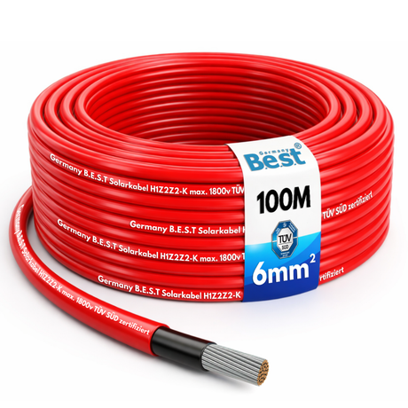 Solarkabel 4mm² 6mm² PV Kabel H1Z2Z2-K Photovoltaik Solarleitung Rot Schwarz 50m 100m für Solaranlage PV Anlage (Kopie)
