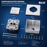 Universal Netzwerkdose LAN Dose Aufputz & Unterputz EIA/TIA 568A&B | 2x RJ45 Port | CAT6a, CAT7, CAT8 kompatibel - Weiß