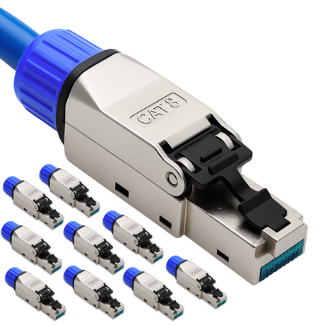 CAT 8 RJ45 Stecker  – werkzeuglose Netzwerkstecker für Ethernet, Verlegekabel & Netzwerkkabel | Gigabit fähig, STP geschirmt, 40 Gbit/s, vergoldete Kontakte