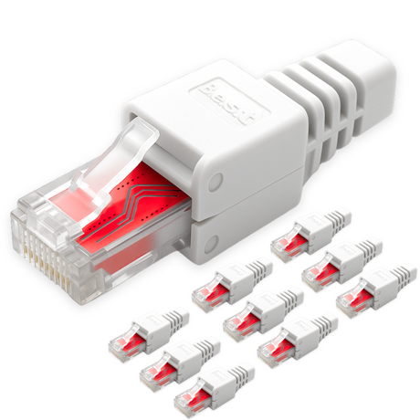 Netzwerkstecker RJ45 CAT7 CAT6 werkzeugfrei weiß - Werkzeugloser LAN UTP Kabel Stecker für CAT5, CAT6, CAT7 - Geeignet für Verlege- und Patchkabel