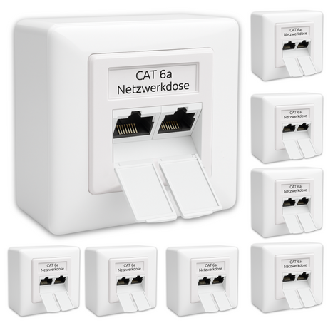 Prise réseau universelle LAN en saillie et encastrée EIA/TIA 568A&B | 2 ports RJ45 | Compatible CAT6a, CAT7, CAT8 - Blanc