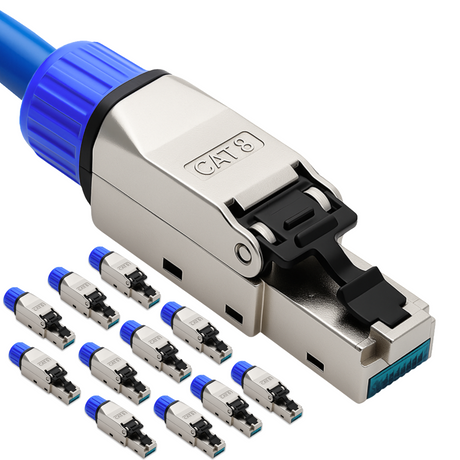 CAT 8 RJ45 Stecker  – werkzeuglose Netzwerkstecker für Ethernet, Verlegekabel & Netzwerkkabel | Gigabit fähig, STP geschirmt, 40 Gbit/s, vergoldete Kontakte