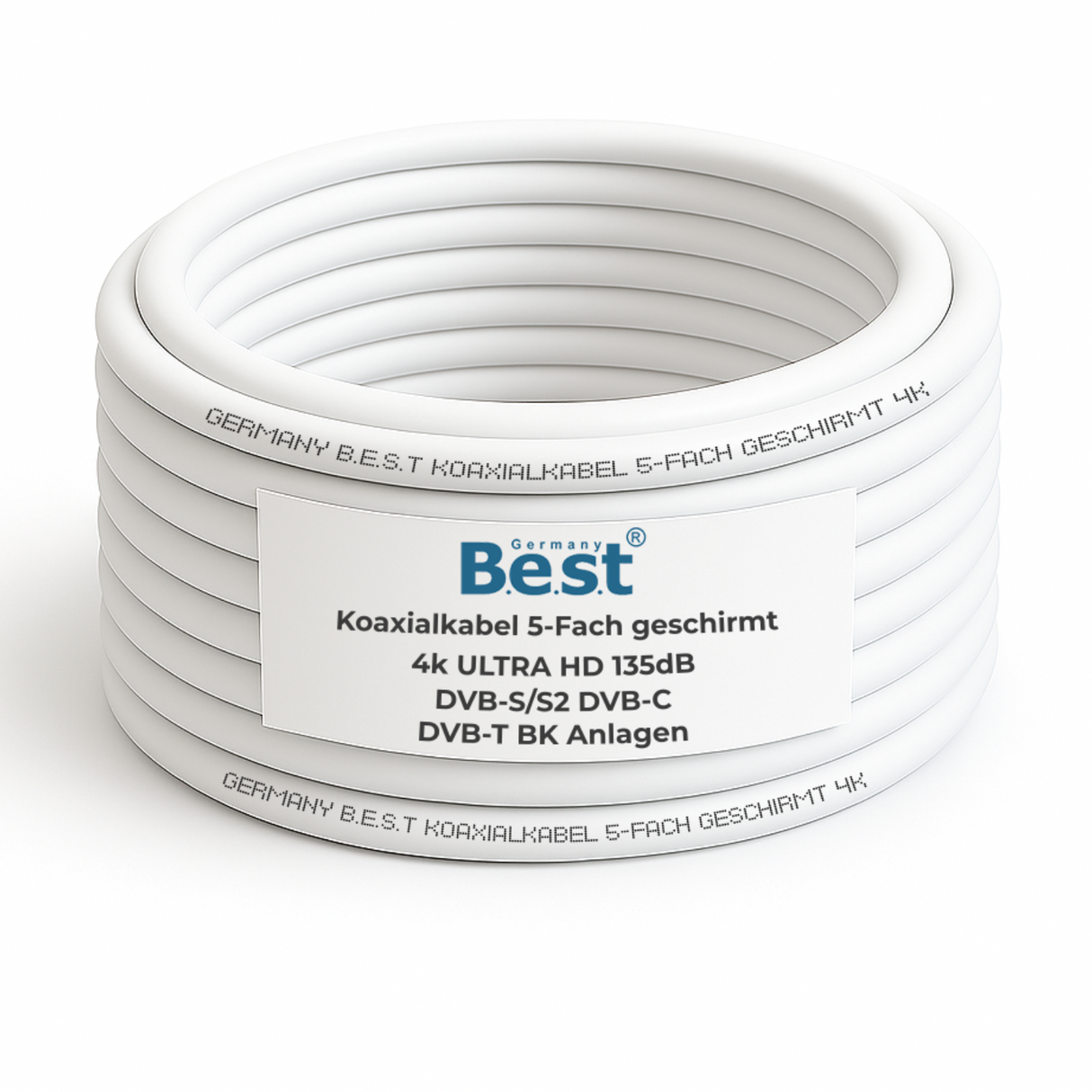 Koaxialkabel 50m SAT-Kabel | 4K Ultra HD | Class A+ | DVB-S/S2 DVB-C DVB-T BK Anlagen | 5Fach Geschirmt | 135dB | Antennenkabel | Koaxkabel | 10x F-Stecker