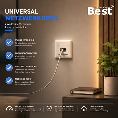 Universal Netzwerkdose LAN Dose Aufputz & Unterputz EIA/TIA 568A&B | 2x RJ45 Port | CAT6a, CAT7, CAT8 kompatibel - Weiß
