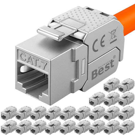 CAT 7 Keystone Netzwerkmodul RJ45 – High-Speed Keystone Buchse, werkzeugfreie Montage, 10 Gbit/s, STP geschirmt, vergoldete Kontakte, kompatibel mit AWG 22–26 & Patchpanel/Netzwerkdosen