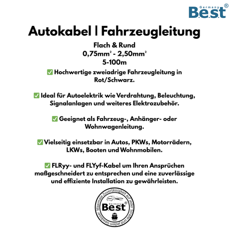 Câbles automobiles – Câbles d'enceinte, câbles de subwoofer, câbles automobiles de 5m à 200m, 0,75mm², 1,5mm², 2,5mm²