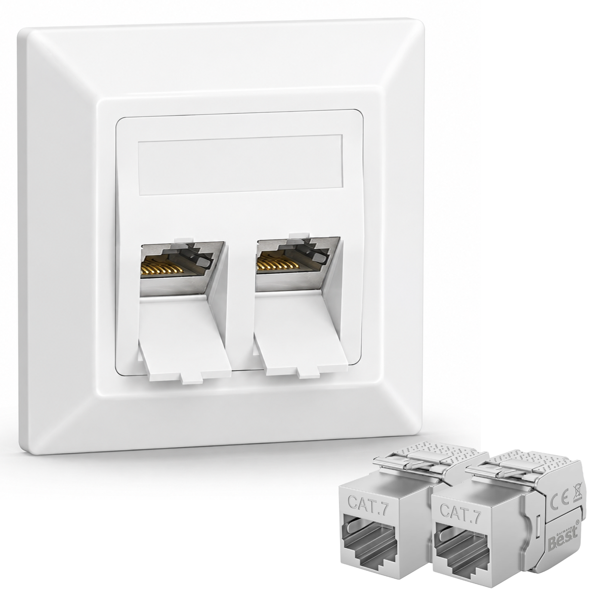 CAT 7 Unterputz Netzwerkdose RJ45 LAN Dose mit Keystone Modul 1-Port / 2-Port bis 10 Gbit/s